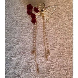 Шпилька для волосся метелик з червоними квітами