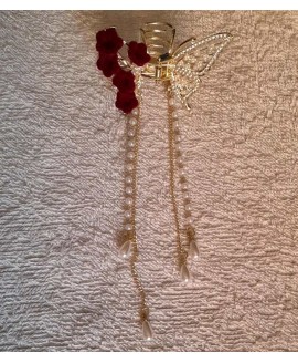 Шпилька для волосся метелик з червоними квітами