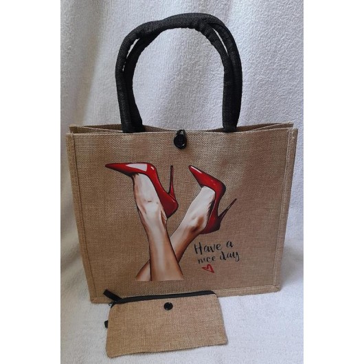 Сумка з текстилю з малюнком червоні туфлі